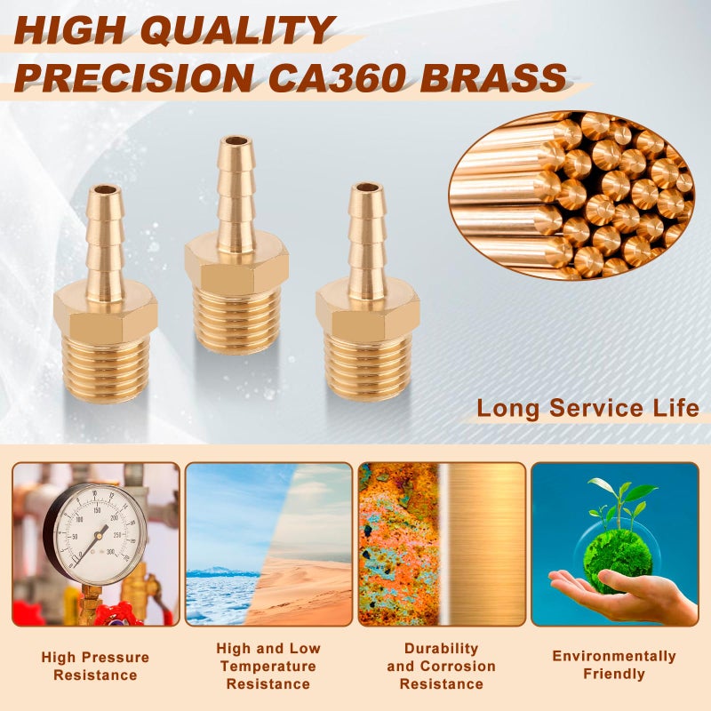 Boeray 5pcs Brass Hose Barb Fittings 3/16 Inch Barb to 1/4 Inch NPT Male Thread Air Hose Fittings Adapter Connector Water Fuel Air Line Fittings 3/16â€ Ã— 1/4â€ NPT Brass Fittings - Image 3
